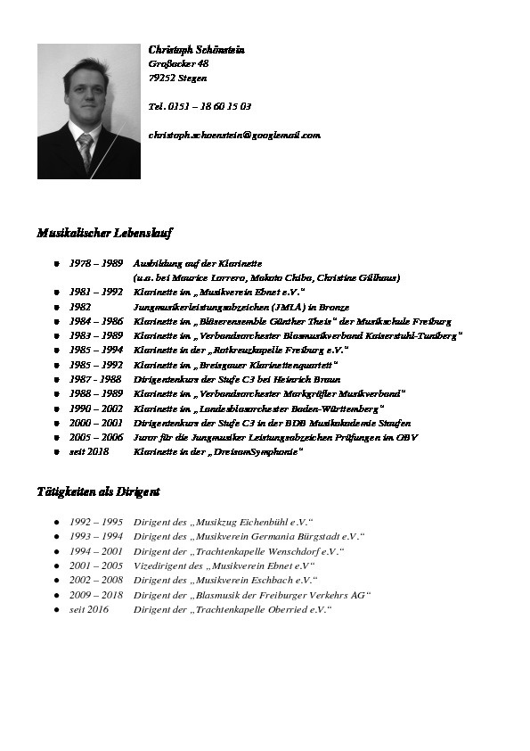 Muiskalischer Lebenslauf Christoph Schoenstein